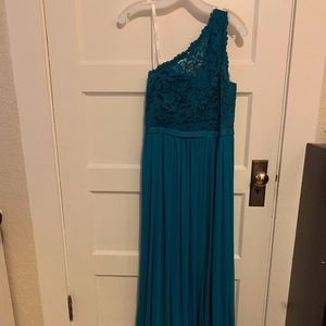 David's Bridal Long One Shoulder Lace Dress